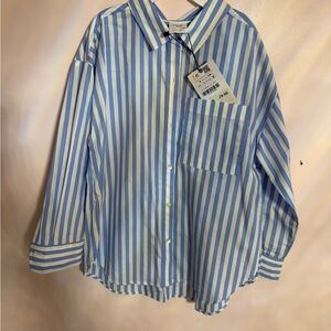 Zara Blue and White Striped Shirt